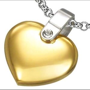 STAINLESS STEEL GOLD LOVE HEART CZ CHARM PENDANT